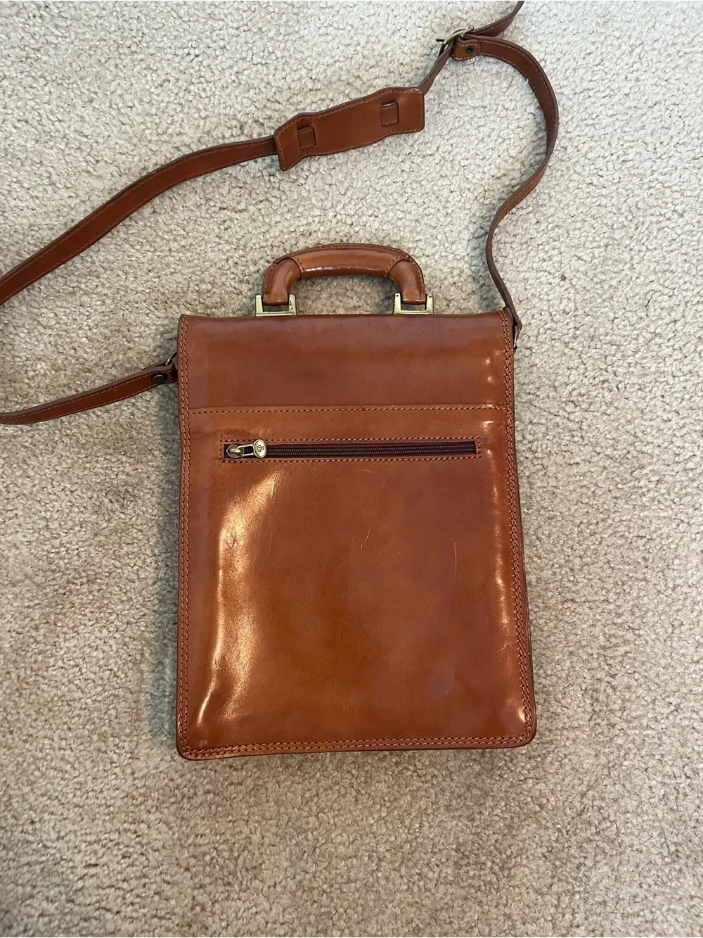 Classic Brown Leather Messenger Briefcase